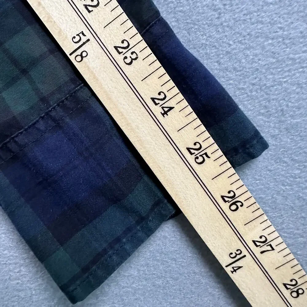 J. Crew Men's Med Slim Strech Wash Shirting Black Watch Tartan Green Blue Plaid
